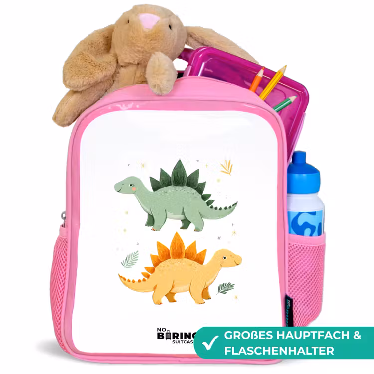 Dinos - Dieren - Groen - Oranje Kinderrugzak - Roze middel -inhoud_DE