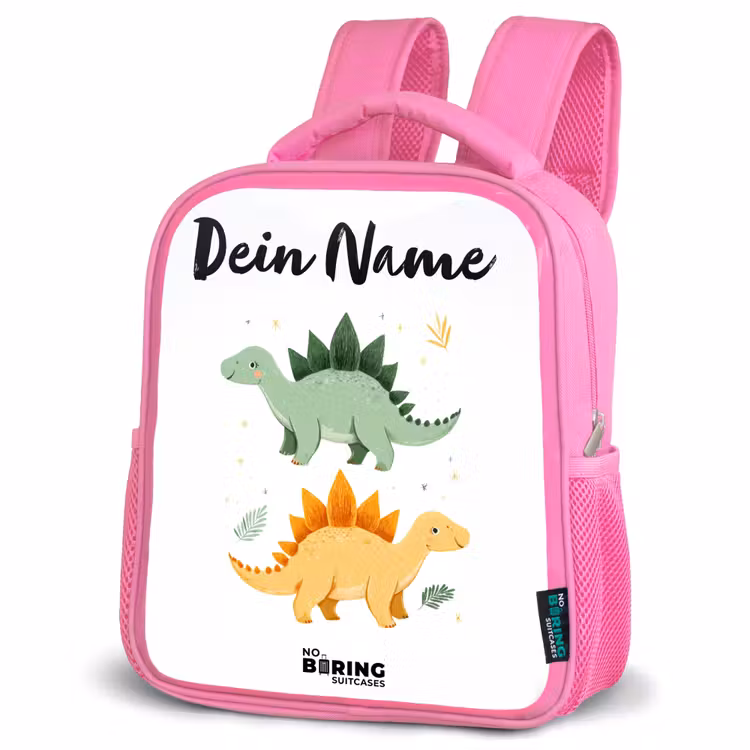 Dinos - Dieren - Groen - Oranje Kinderrugzak - Roze middel -schuin