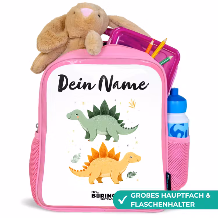 Dinos - Dieren - Groen - Oranje Kinderrugzak - Roze middel -inhoud_DE