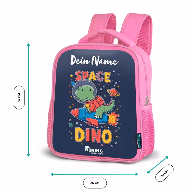 Dinosaurus - Groen - Raket - Sterrenhemel Kinderrugzak - Roze middel -productfoto_formaten