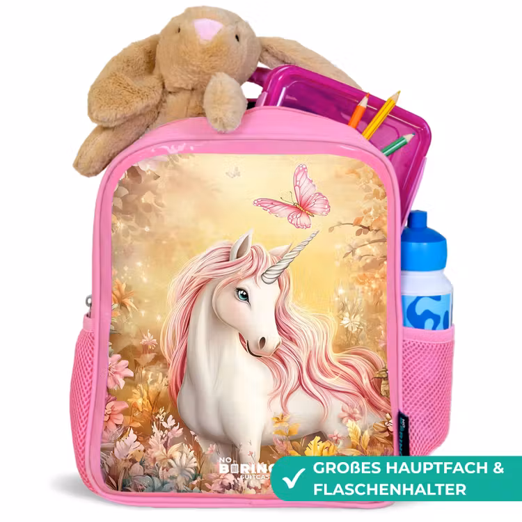 Eenhoorn - Vlinder - Roze - Manen Kinderrugzak - Roze middel -inhoud_DE