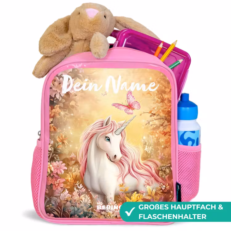 Eenhoorn - Vlinder - Roze - Manen Kinderrugzak - Roze middel -inhoud_DE