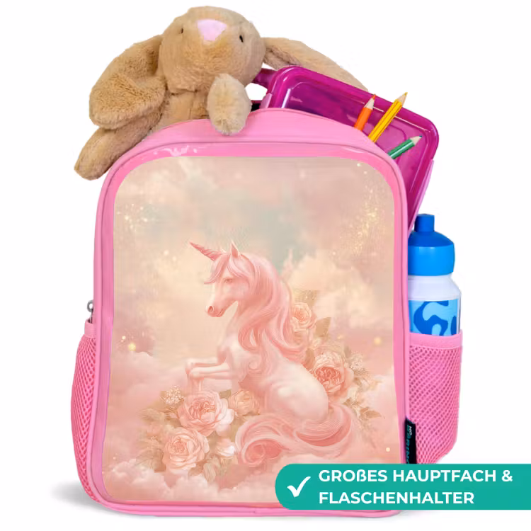 Eenhoorn - Wolken - Roze Kinderrugzak - Roze middel -inhoud_DE