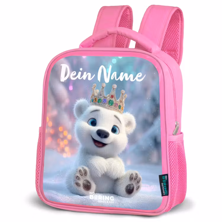 Ijsbeer - Kroon - Winter Kinderrugzak - Roze middel -schuin