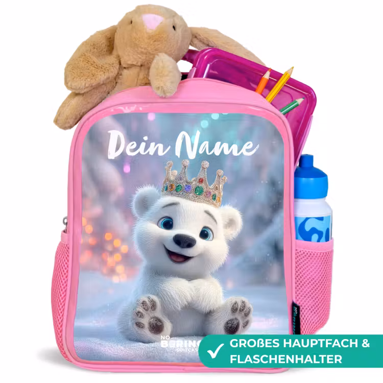 Ijsbeer - Kroon - Winter Kinderrugzak - Roze middel -inhoud_DE