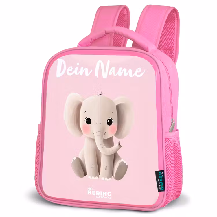 Olifant - Grijs - Baby - Slurf Kinderrugzak - Roze middel -schuin