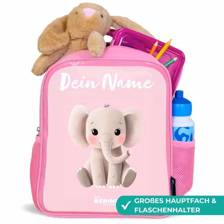 Olifant - Grijs - Baby - Slurf Kinderrugzak - Roze middel -inhoud_DE