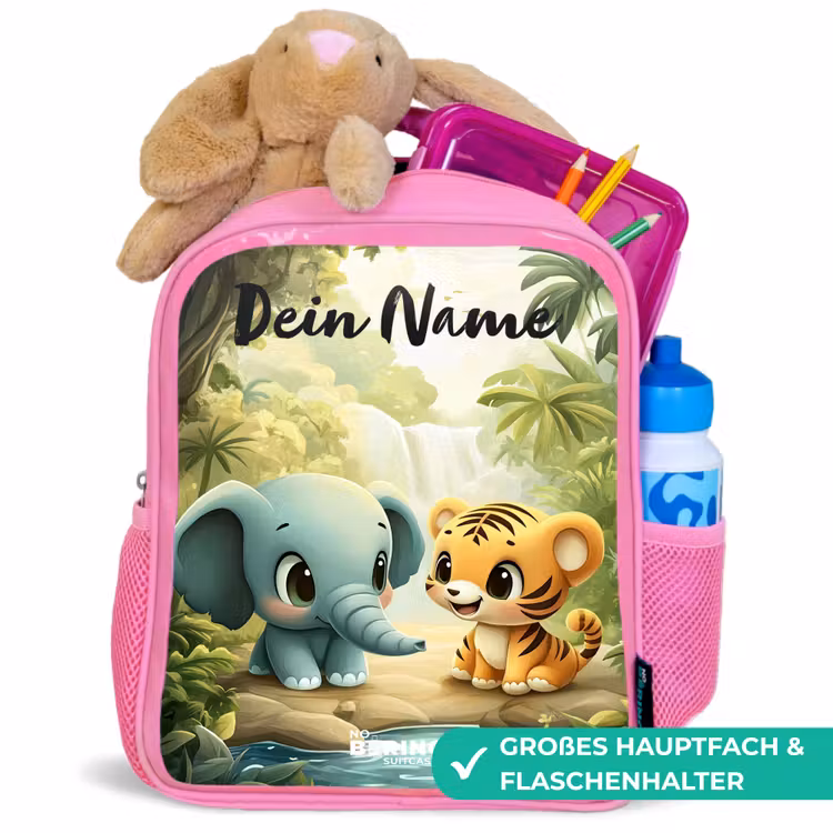 Olifant - Tijger - Bos - Jungle Kinderrugzak - Roze middel -inhoud_DE