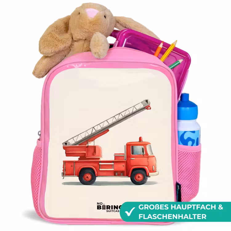 Brandweerwagen - Getekend - Rood Kinderrugzak - Roze middel -inhoud_DE