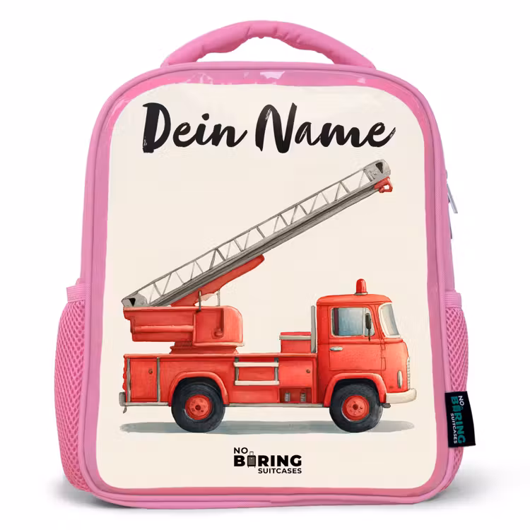 Brandweerwagen - Getekend - Rood Kinderrugzak - Roze middel -3d
