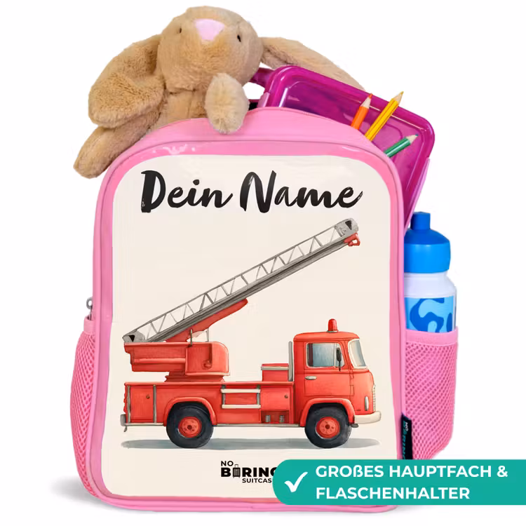 Brandweerwagen - Getekend - Rood Kinderrugzak - Roze middel -inhoud_DE
