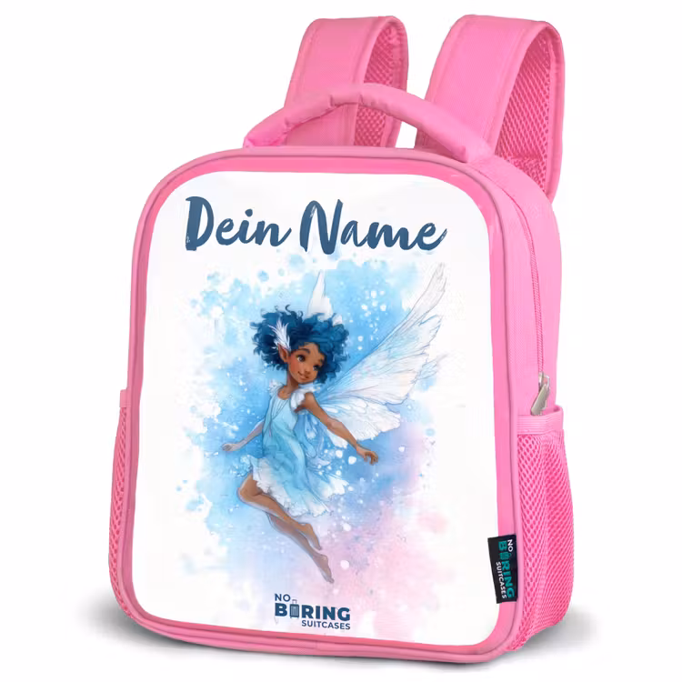 Vliegende fee in blauwe tinten Kinderrugzak - Roze middel -schuin