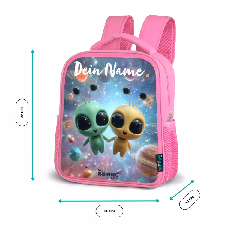 Vrolijke buitenaardse vrienden Kinderrugzak - Roze middel -productfoto_formaten