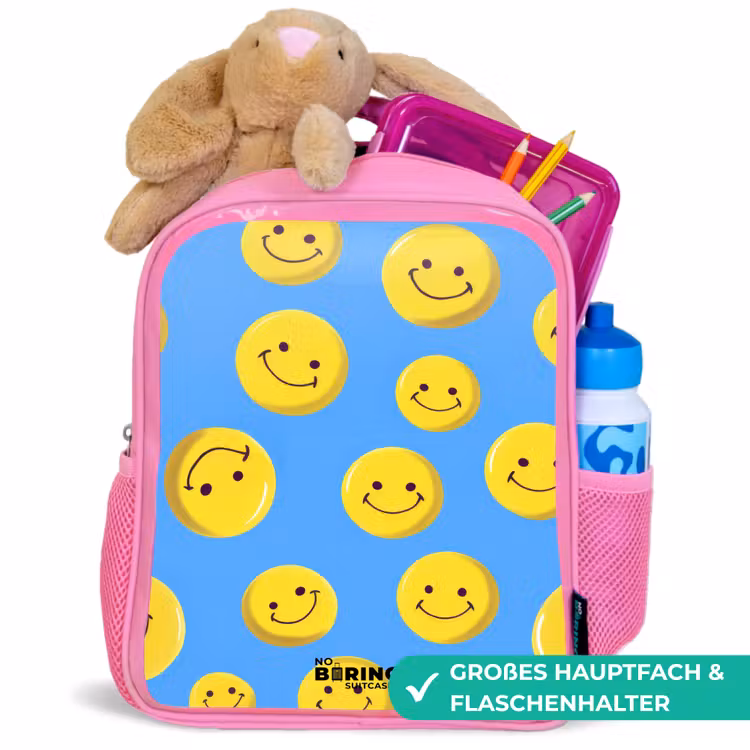 Vrolijke smileyregen Kinderrugzak - Roze middel -inhoud_DE