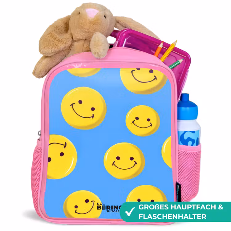 Vrolijke smileyregen Kinderrugzak - Roze middel -inhoud_DE