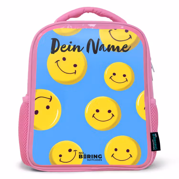 Vrolijke smileyregen Kinderrugzak - Roze middel -3d