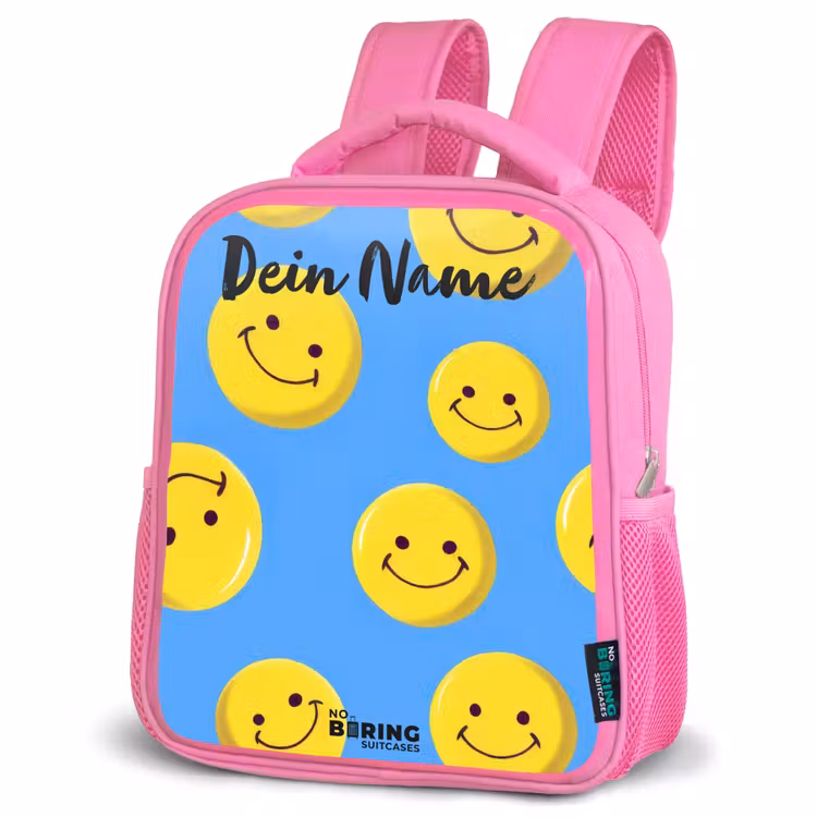 Vrolijke smileyregen Kinderrugzak - Roze middel -schuin