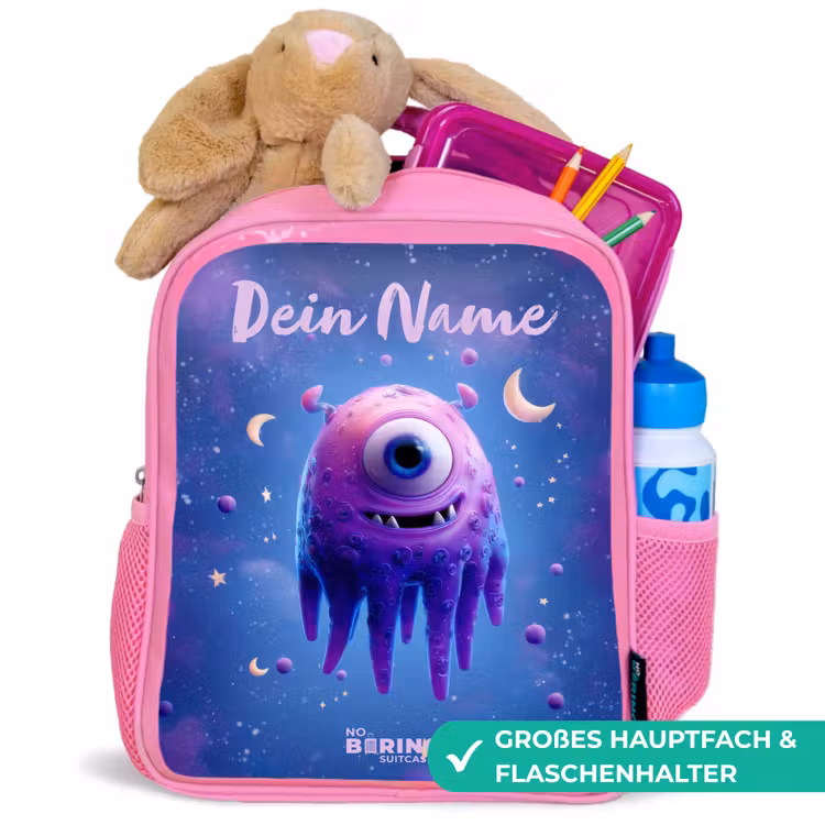 Vrolijk paarsoog in de ruimte Kinderrugzak - Roze middel -inhoud_DE