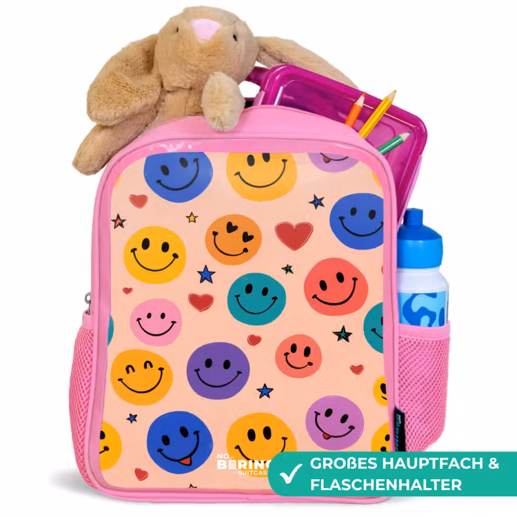 Vrolijk Smiley-patroon Kinderrugzak - Roze middel -inhoud_DE