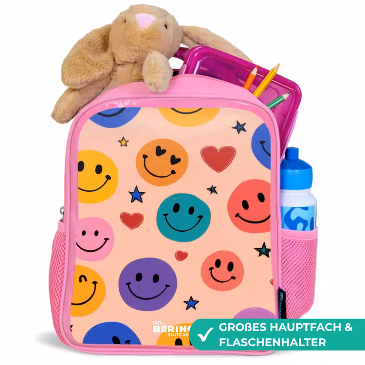 Vrolijk Smiley-patroon Kinderrugzak - Roze middel -inhoud_DE