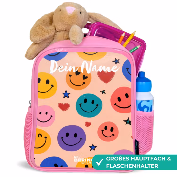 Vrolijk Smiley-patroon Kinderrugzak - Roze middel -inhoud_DE