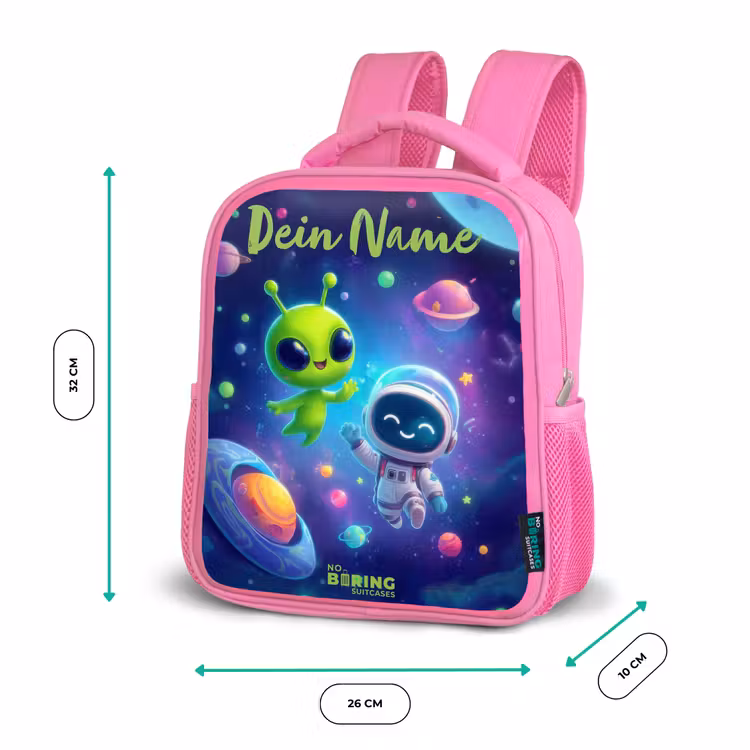 Vrolijke Ontmoeting in de Ruimte Kinderrugzak - Roze middel -productfoto_formaten