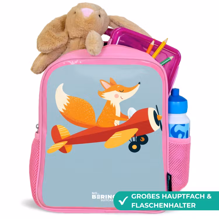 Vos - Vliegtuig - Vliegen Kinderrugzak - Roze middel -inhoud_DE