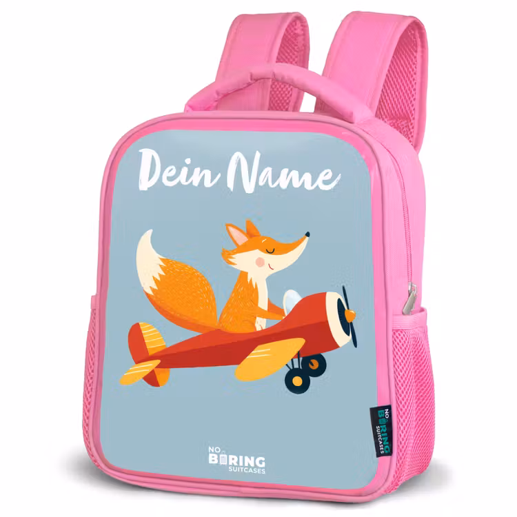 Vos - Vliegtuig - Vliegen Kinderrugzak - Roze middel -schuin