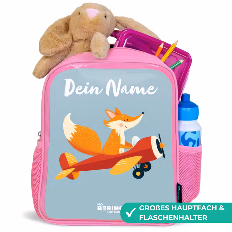 Vos - Vliegtuig - Vliegen Kinderrugzak - Roze middel -inhoud_DE