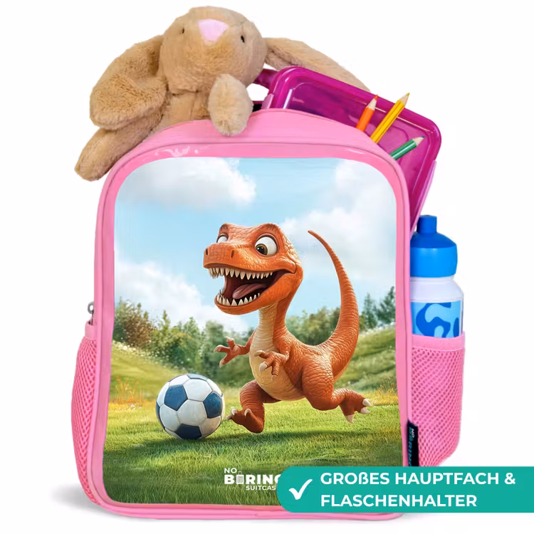 Voetbal - Dino - Sport Kinderrugzak - Roze middel -inhoud_DE
