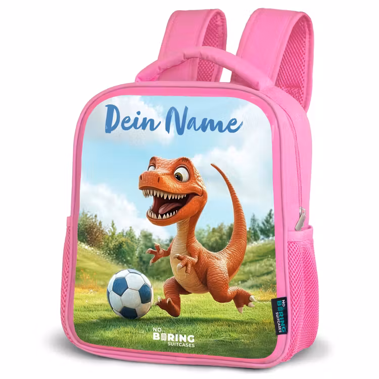Voetbal - Dino - Sport Kinderrugzak - Roze middel -schuin