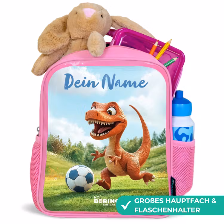 Voetbal - Dino - Sport Kinderrugzak - Roze middel -inhoud_DE