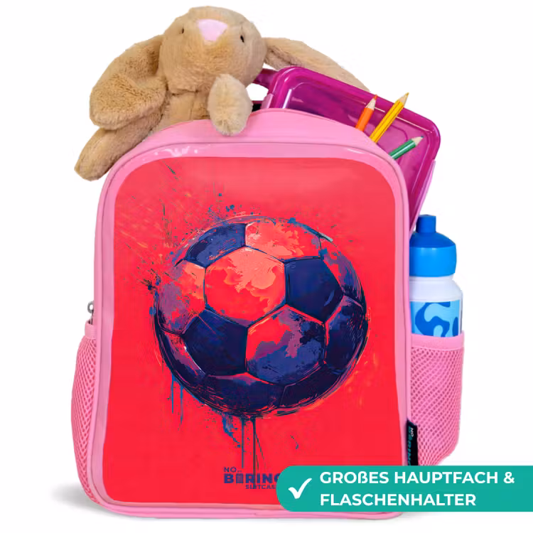 Voetbal - Verf - Blauw - Rood Kinderrugzak - Roze middel -inhoud_DE