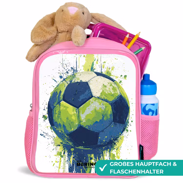 Voetbal - Verf - Groen - Blauw Kinderrugzak - Roze middel -inhoud_DE