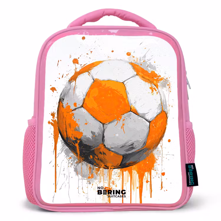 Voetbal - Verf - Oranje Kinderrugzak - Roze middel -3d