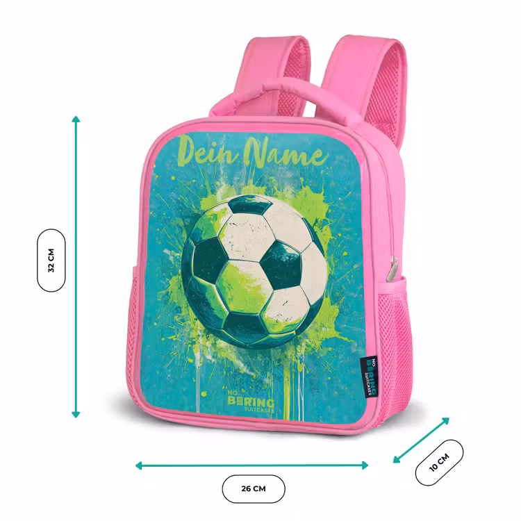 Voetbalvibes - Verfspatten - Groen - Blauw Kinderrugzak - Roze middel -productfoto_formaten