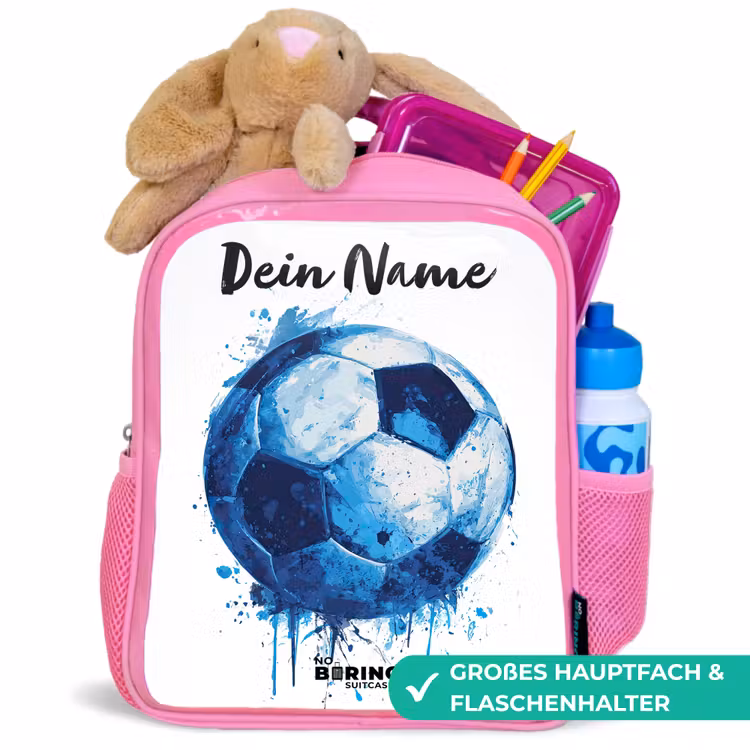 Voetbalvibes - Inktspatten - Blauw Kinderrugzak - Roze middel -inhoud_DE