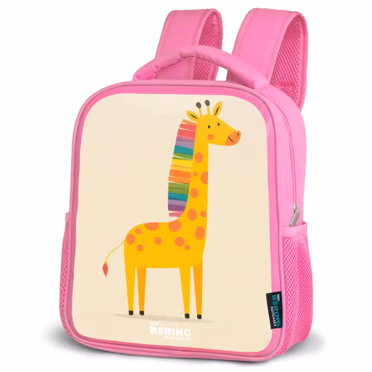 Giraffe - Dier - Kleurrijk Kinderrugzak - Roze middel -schuin