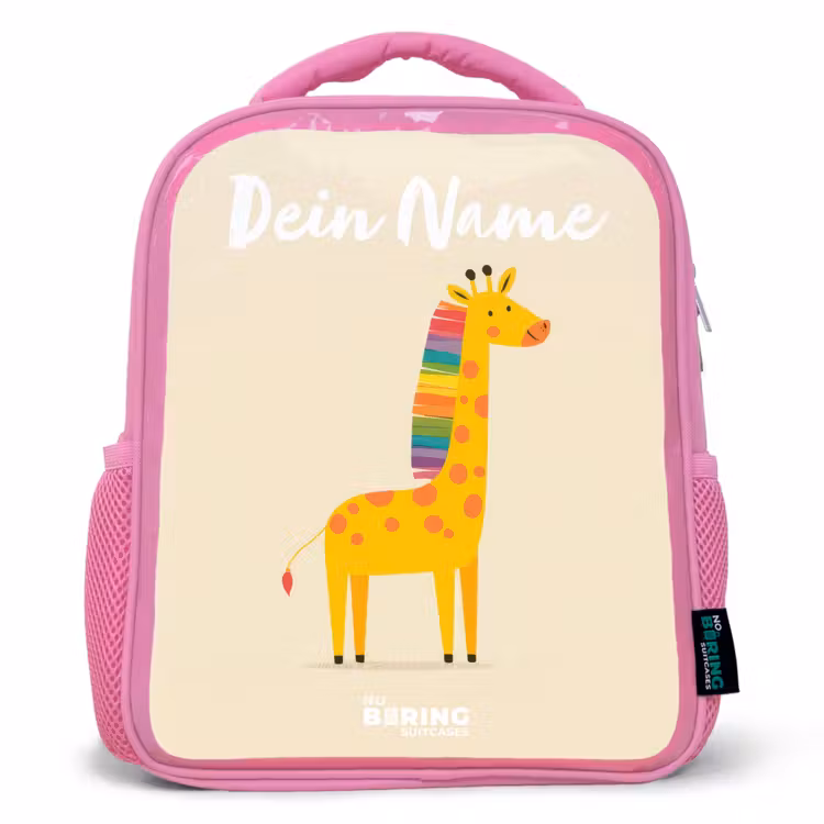 Giraffe - Dier - Kleurrijk Kinderrugzak - Roze middel -3d