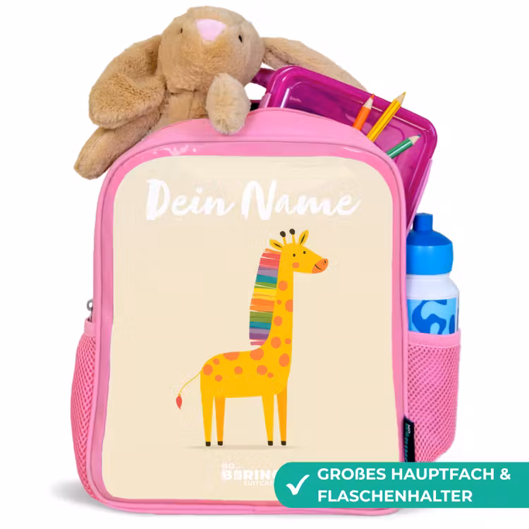 Giraffe - Dier - Kleurrijk Kinderrugzak - Roze middel -inhoud_DE