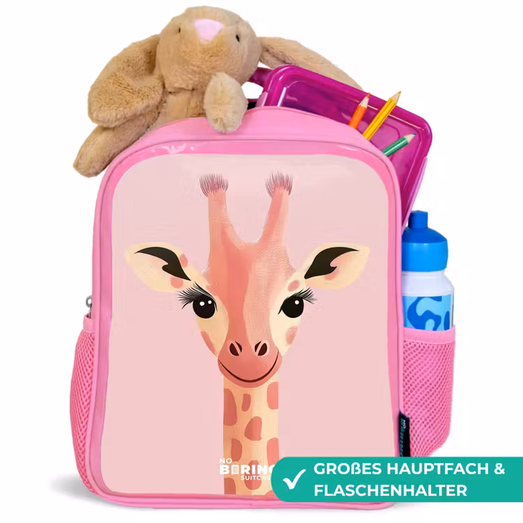 Giraffe - Wimpers - Minimalistisch - Roze Kinderrugzak - Roze middel -inhoud_DE