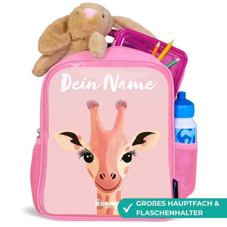 Giraffe - Wimpers - Minimalistisch - Roze Kinderrugzak - Roze middel -inhoud_DE