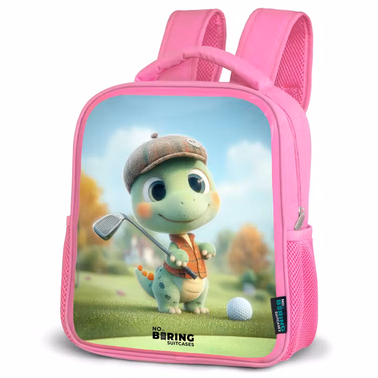 Golf - Dino - Groen Kinderrugzak - Roze middel -schuin