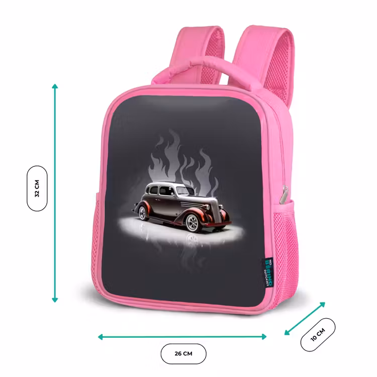 Grijze auto met grijze vlammen Kinderrugzak - Roze middel -productfoto_formaten