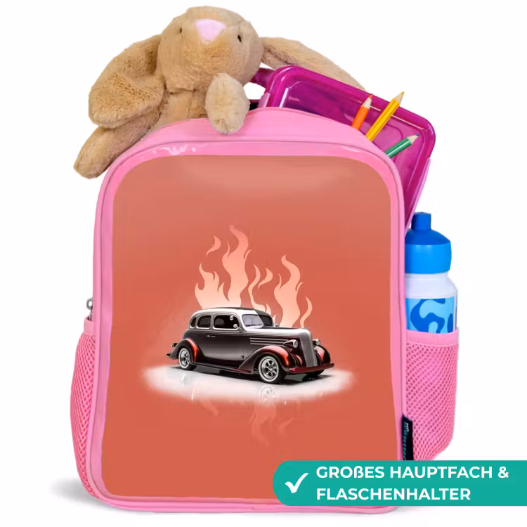 Grijze auto met roze vlammen Kinderrugzak - Roze middel -inhoud_DE