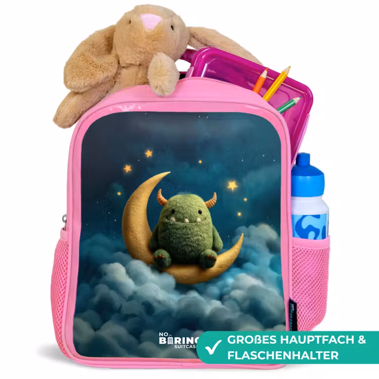 Groen monster op maansikkel Kinderrugzak - Roze middel -inhoud_DE