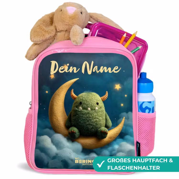 Groen monster op maansikkel Kinderrugzak - Roze middel -inhoud_DE