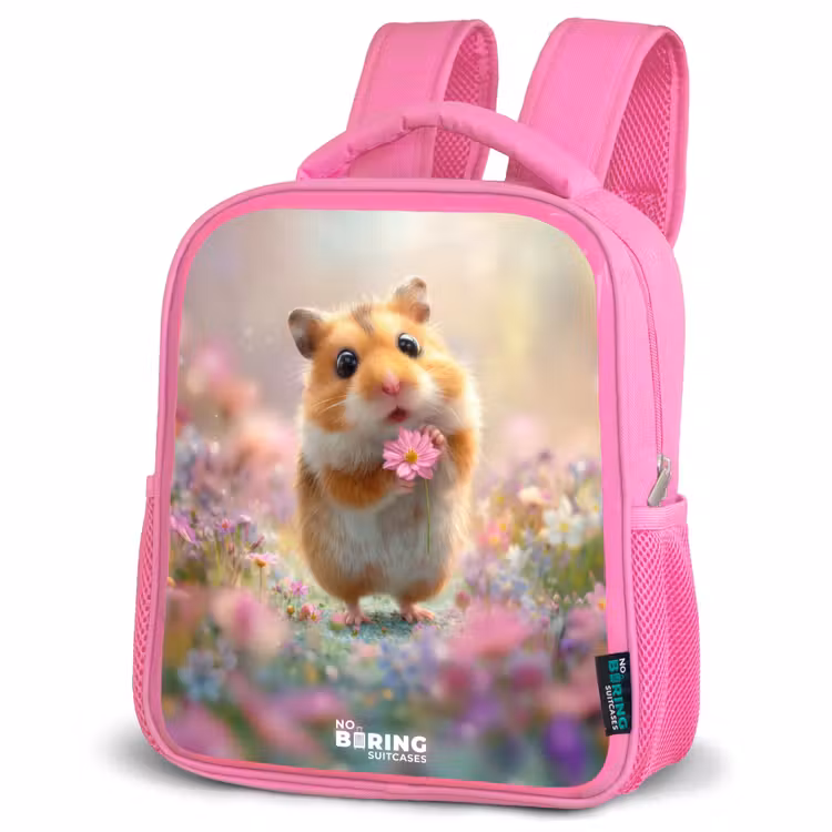 Hamster - Bloem - Natuur - Dier Kinderrugzak - Roze middel -schuin