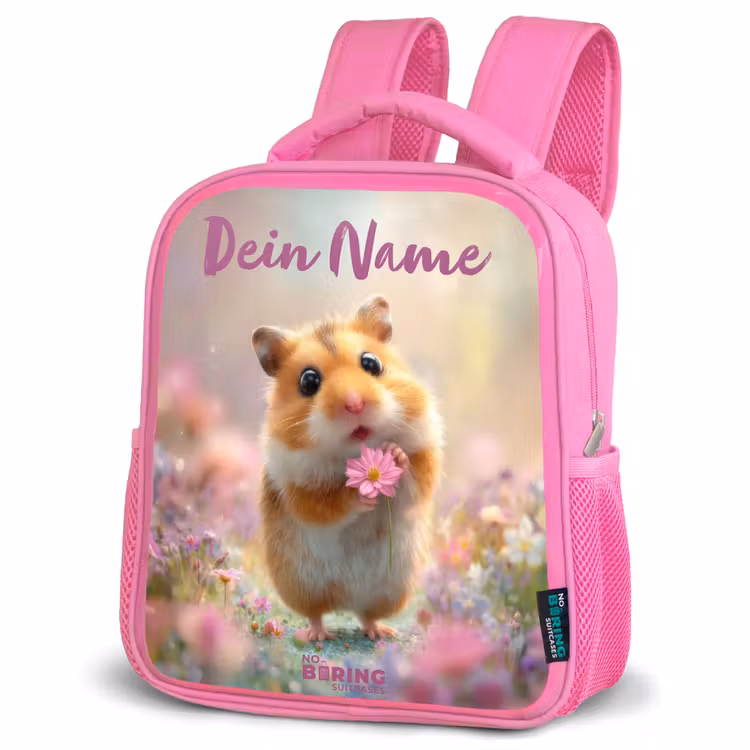 Hamster - Bloem - Natuur - Dier Kinderrugzak - Roze middel -schuin