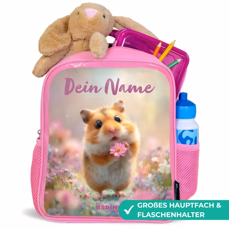Hamster - Bloem - Natuur - Dier Kinderrugzak - Roze middel -inhoud_DE